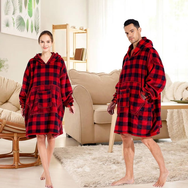 REDESS سويت شيرت بطانية هودي، بطانية قابلة للارتداء بحجم كبير من شيربا مع أكمام وجيب عملاق، هودي مريح للبالغين والأطفال - Image 5